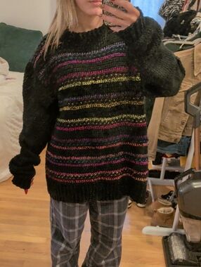 HANDMADE Black Multicolor Stripe Knit Sweater